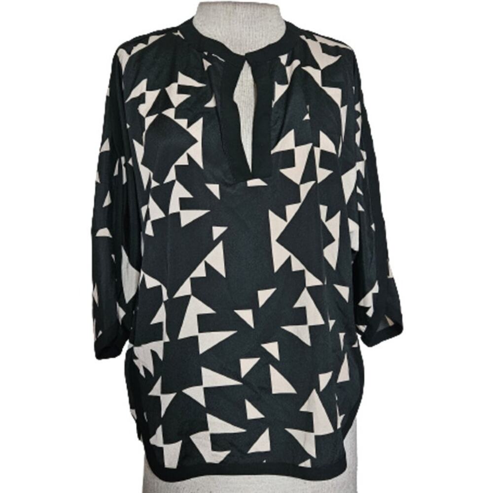 Black and Tan Geometric Print Blouse Size Small